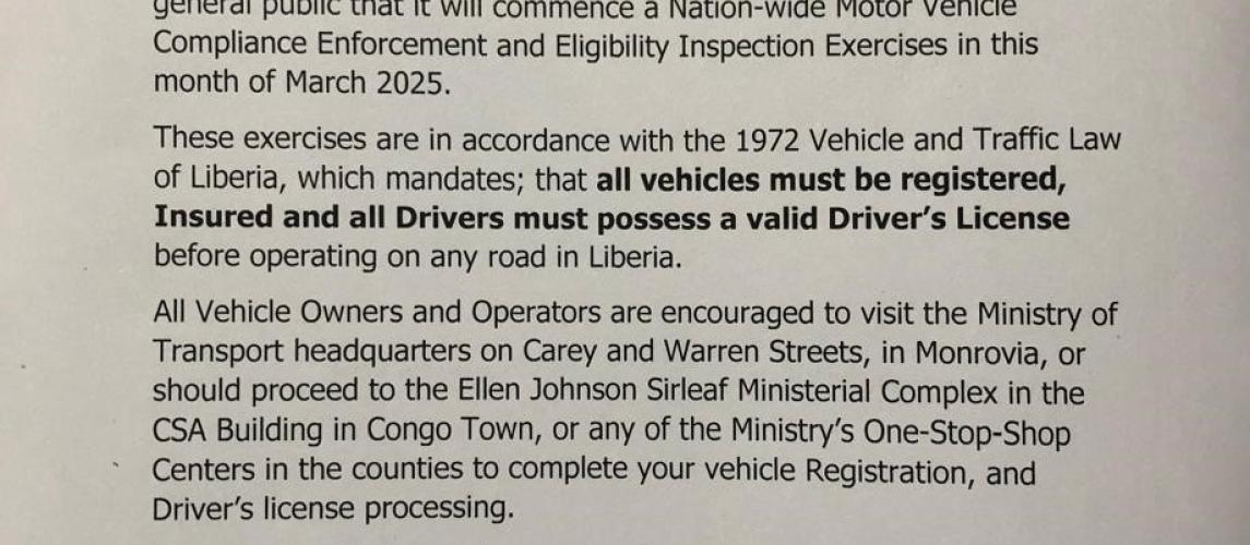 MoT Announces To The Public